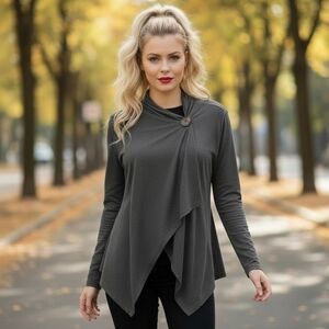 Bobeau Luxuriously Soft Charcoal Gray Asymmetrical Wrap Topper Size S